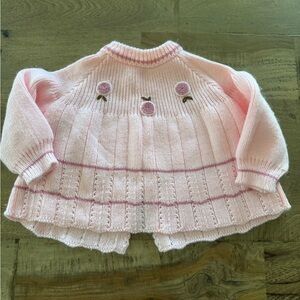 Vintage Pink Floral Knit rosette Sweater made in Portugal